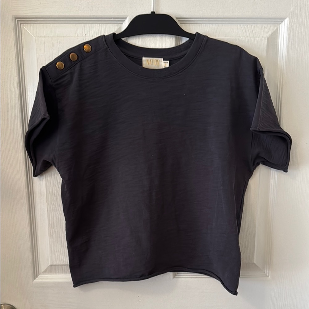 Navy Blue Button-Shoulder Top (from anthro)